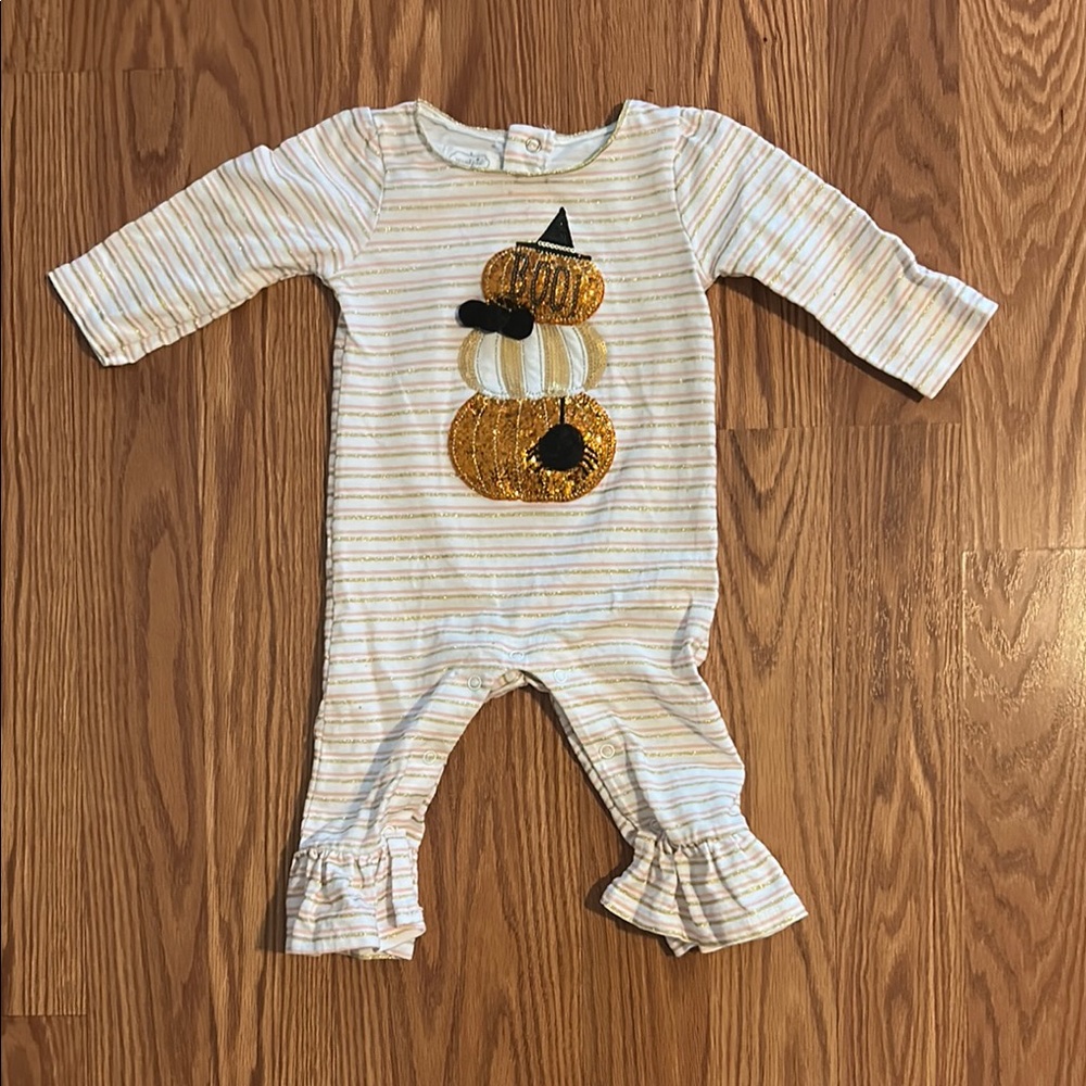 White and Gold Footies with Ruffled Leg Openings
